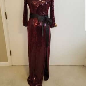 Alice + Olivia Burgundy Sequin Long Sleeve Dress